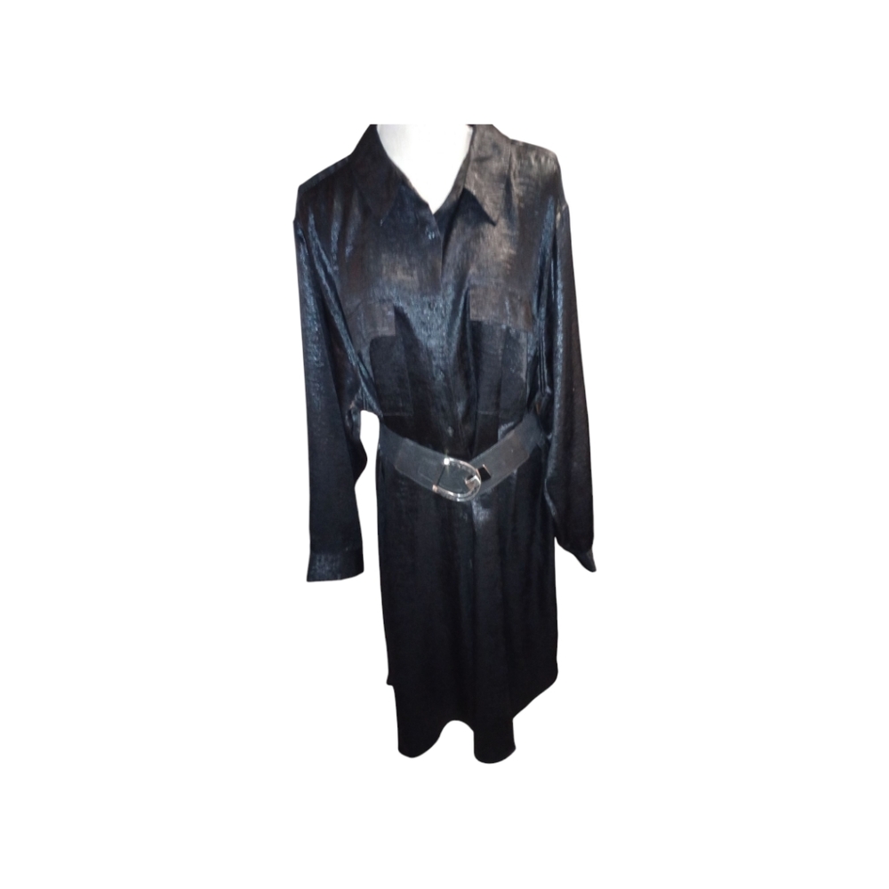 Ava & Viv Black Button Up Shirt Classy Dress, Size 2x, NWT